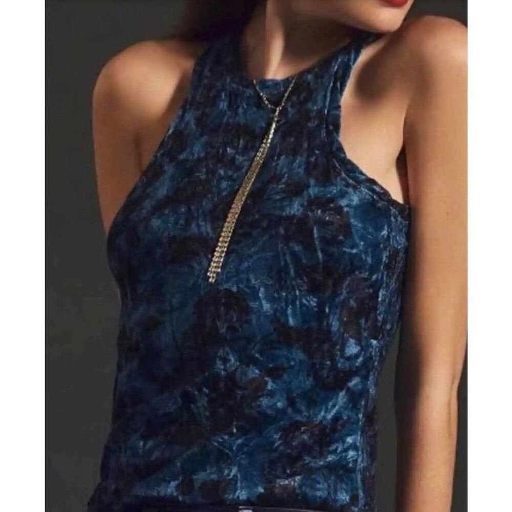 Anthropologie Pilcro Velveteen Racerback Tank Women’s Size Large Blue Floral
